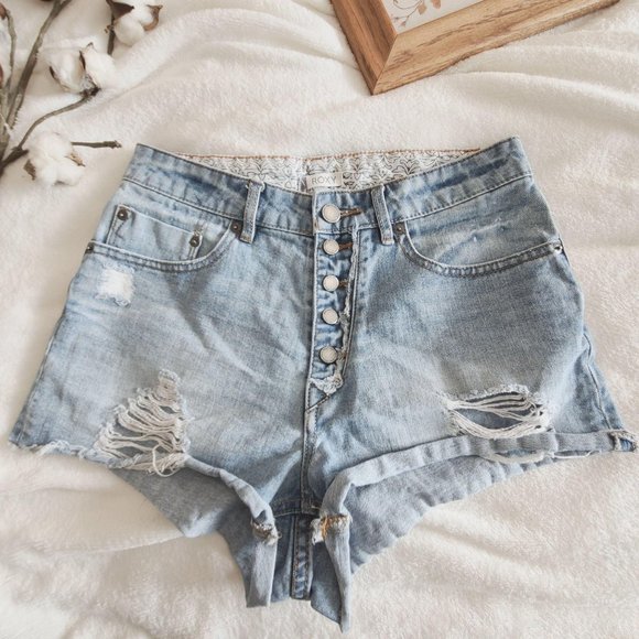 Roxy High Waist Button Down Denim Jean Shorts 27